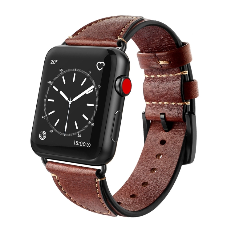 

For Apple Watch Series 6 & SE & 5 & 4 44mm / 3 & 2 & 1 42mm Nail Style Leather Retro Wrist Strap(Coffee)