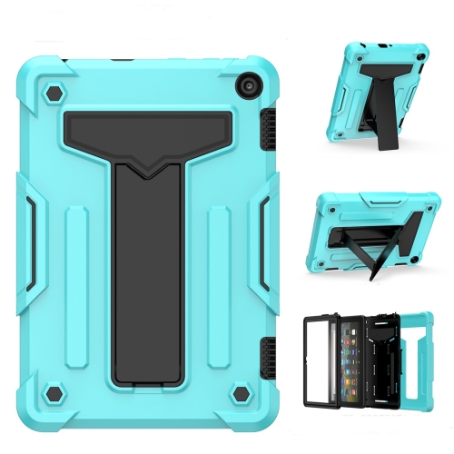 

For Amazon Kindle Fire HD 8 2020/Fire 8 Plus T-shaped Bracket Contrast Color Shockproof PC + Silicone Tablet Protective Case(Mint Green+Black)