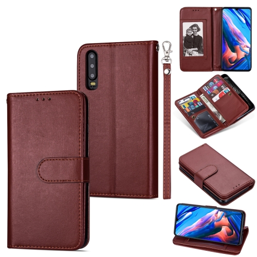 

For Huawei P30 Ultra-thin 9 Card Horizontal Flip Leather Case, with Card Slots & Holder & Lanyard(Brown)