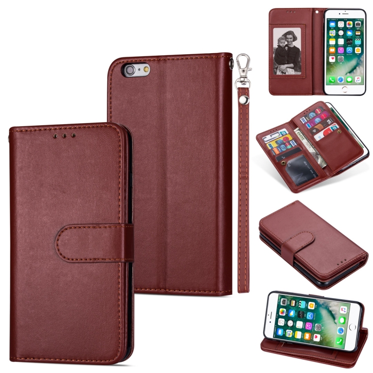 

For iPhone 6 Plus Ultra-thin 9 Card Horizontal Flip Leather Case, with Card Slots & Holder & Lanyard(Brown)