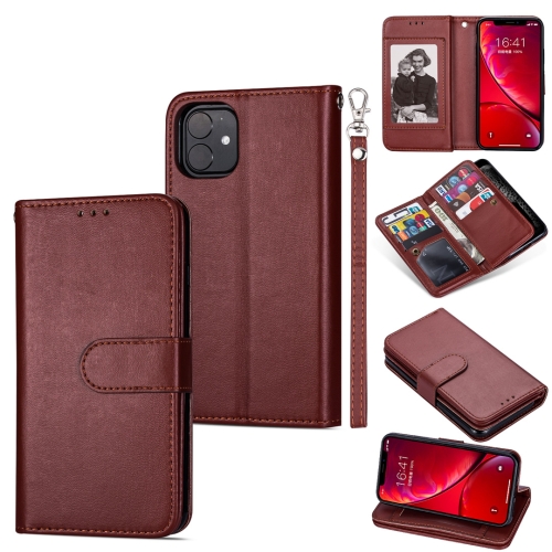 

For iPhone 11 Ultra-thin 9 Card Horizontal Flip Leather Case, with Card Slots & Holder & Lanyard(Brown)