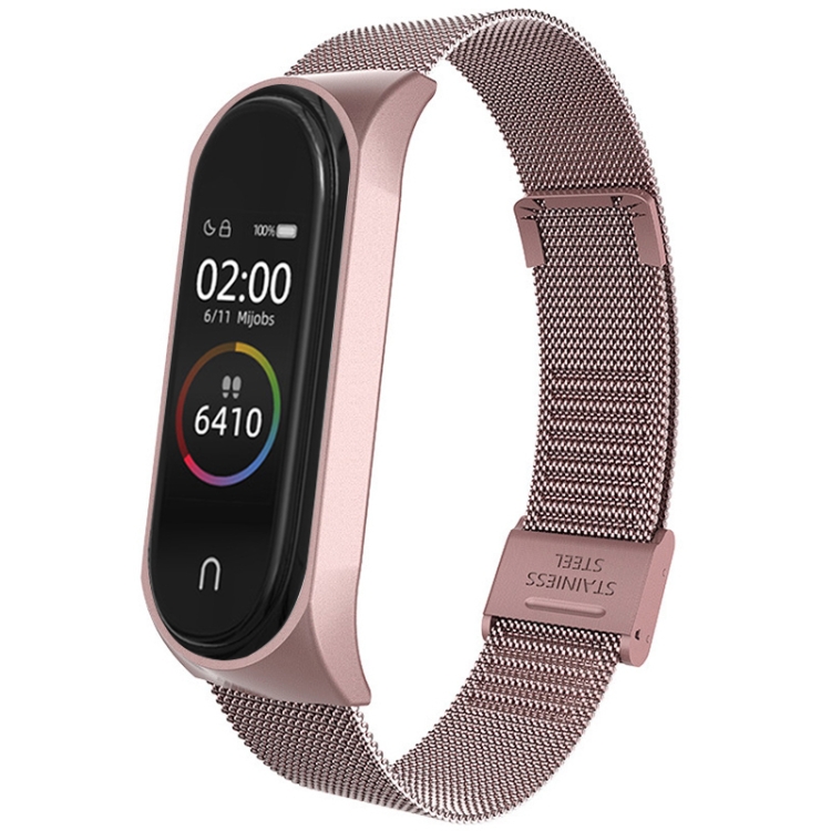 

For Xiaomi Mi Band 4 / 3 Milanese Metal Replacement Strap Watchband, Color:Rose Pink
