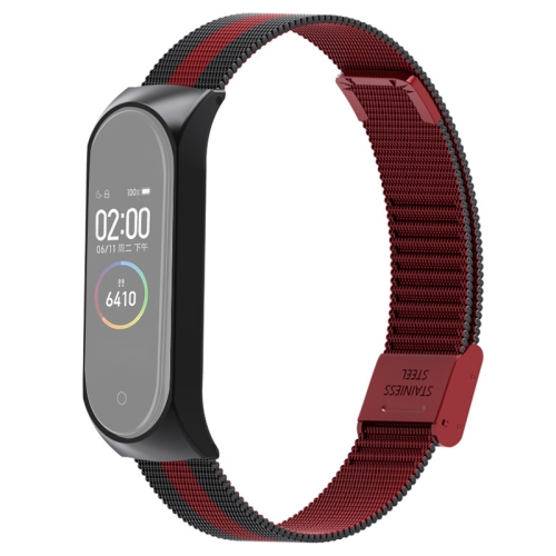 

For Xiaomi Mi Band 4 / 3 Milanese Metal Replacement Strap Watchband, Color:Black Red