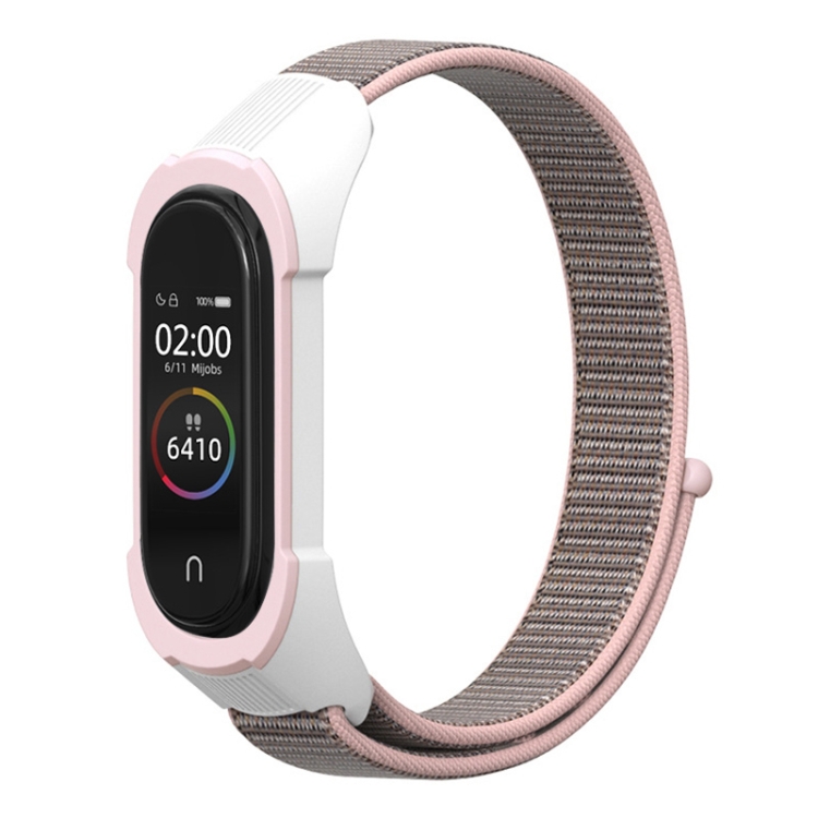 

For Xiaomi Mi Band 5 / 4 / 3 Nylon Replacement Strap Watchband(Pink+White Pink)