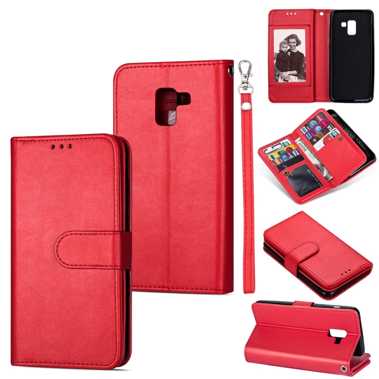 

For Samsung Galaxy A6 (2018) Ultra-thin 9 Card Horizontal Flip Leather Case, with Card Slots & Holder & Lanyard(Red)