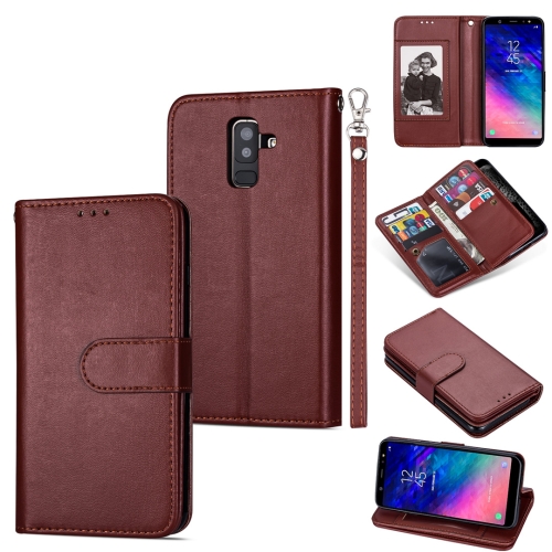 

For Samsung Galaxy A6+ (2018) Ultra-thin 9 Card Horizontal Flip Leather Case, with Card Slots & Holder & Lanyard(Brown)