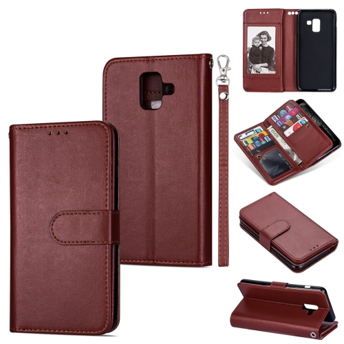 

For Samsung Galaxy A8 (2018) Ultra-thin 9 Card Horizontal Flip Leather Case, with Card Slots & Holder & Lanyard(Brown)