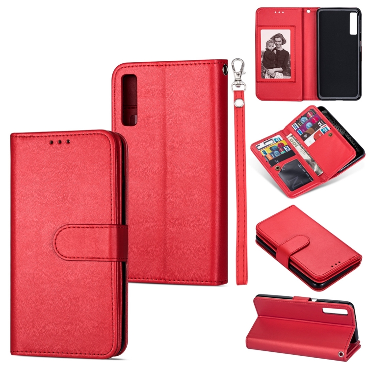 

For Samsung Galaxy A7 (2018) Ultra-thin 9 Card Horizontal Flip Leather Case, with Card Slots & Holder & Lanyard(Red)