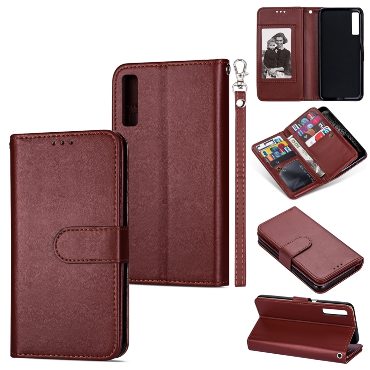 

For Samsung Galaxy A7 (2018) Ultra-thin 9 Card Horizontal Flip Leather Case, with Card Slots & Holder & Lanyard(Brown)