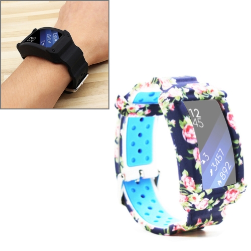 

For Samsung Gear Fit2 / Pro Silicone Replacement Strap Watchband, Style:Blue Rose