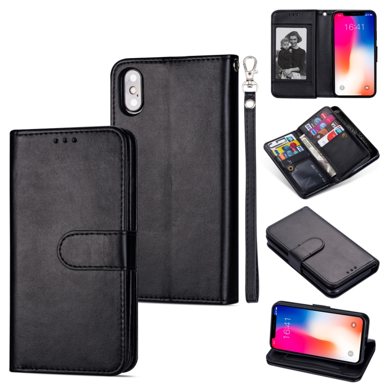 

For iPhone XR Ultra-thin 9 Card Horizontal Flip Leather Case, with Card Slots & Holder & Lanyard(Black)