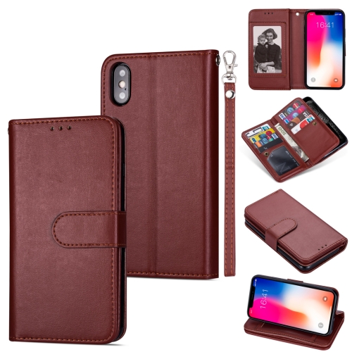 

For iPhone XS Max Ultra-thin 9 Card Horizontal Flip Leather Case, with Card Slots & Holder & Lanyard(Brown)