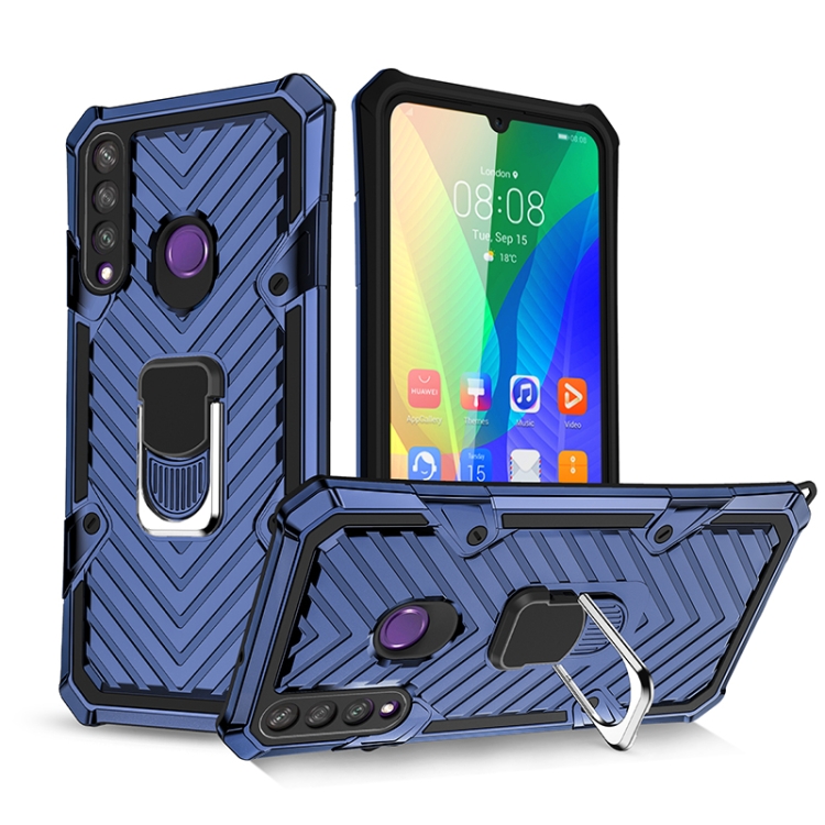 

For Huawei Y6p Cool Armor PC + TPU Shockproof Case with 360 Degree Rotation Ring Holder(Blue)