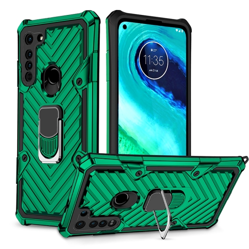 

For Motorola Moto G8 Cool Armor PC + TPU Shockproof Case with 360 Degree Rotation Ring Holder(Dark Green)