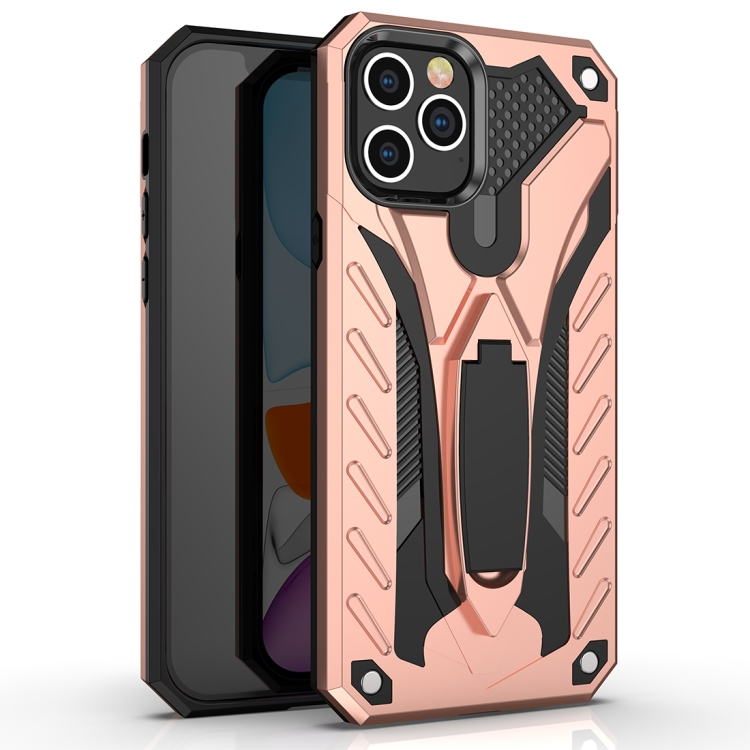 

For iPhone 12 / 12 Pro Shockproof TPU + PC Protective Case with Holder(Rose Gold)