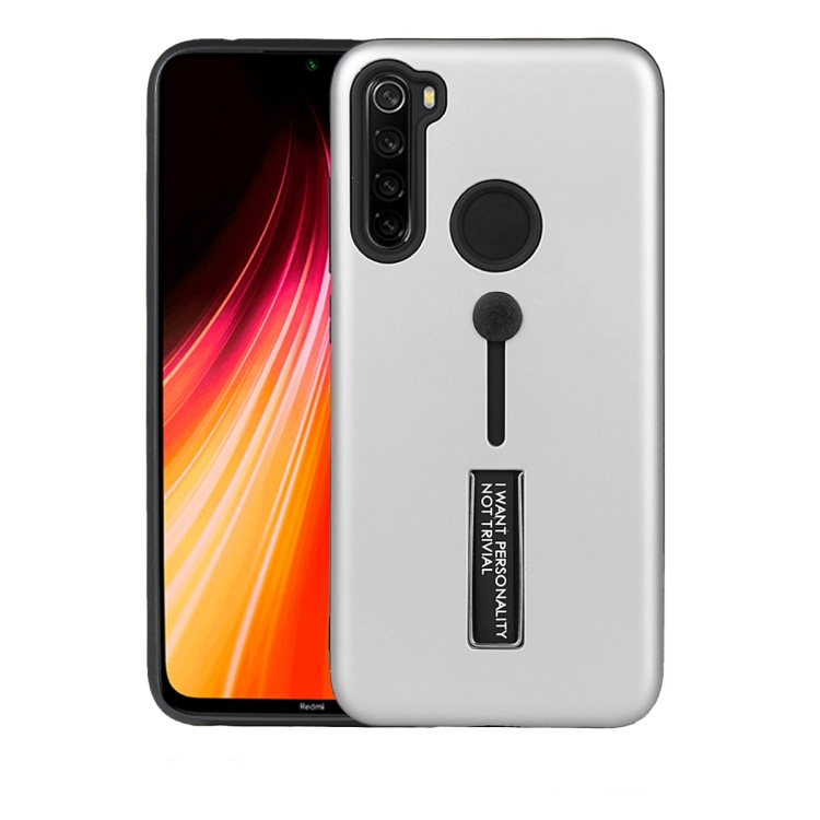 

For Xiaomi Redmi Note 8T Oil Feel Shockproof TPU + PC Protective Case with Holder(Silver)