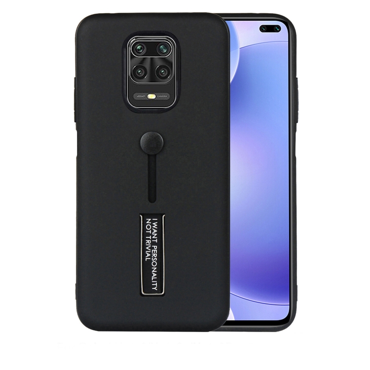 

For Xiaomi Redmi Note 9s / Note 9 Pro Oil Feel Shockproof TPU + PC Protective Case with Holder(Black)