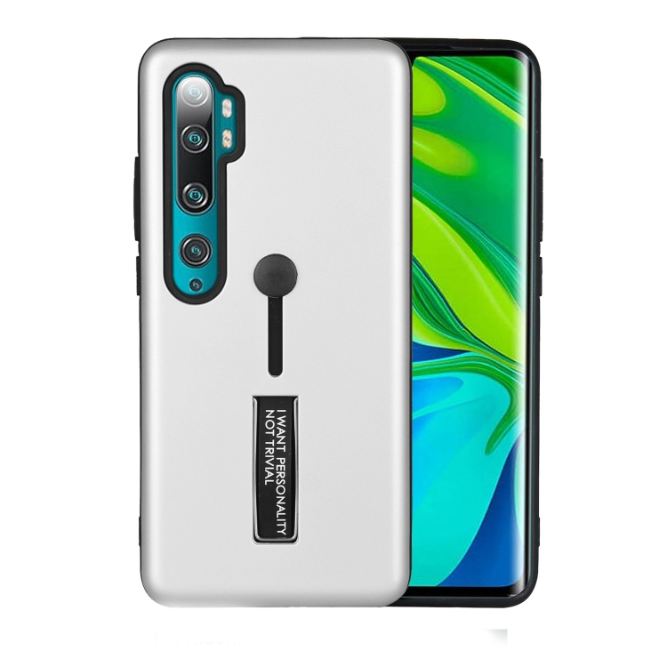 

For Xiaomi Redmi Note 10 Pro Oil Feel Shockproof TPU + PC Protective Case with Holder(Silver)