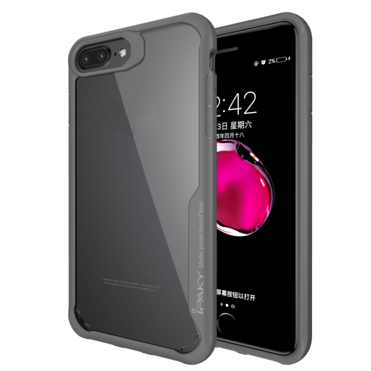 

For iPhone 7 iPAKY Shockproof PC Transparent Case(Gray)
