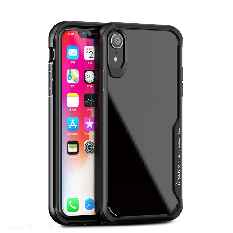

For iPhone XR iPAKY Shockproof PC Transparent Case(Black)