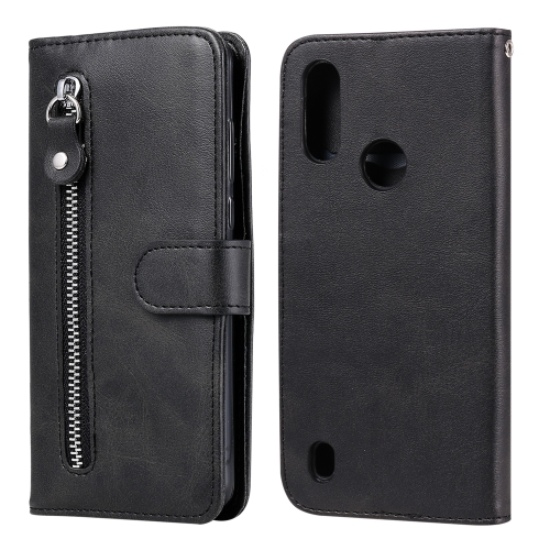 

For Motorola Moto E6s (2020) Fashion Calf Texture Zipper Horizontal Flip Leather Case with Holder & Card Slots & Wallet Function(Black)