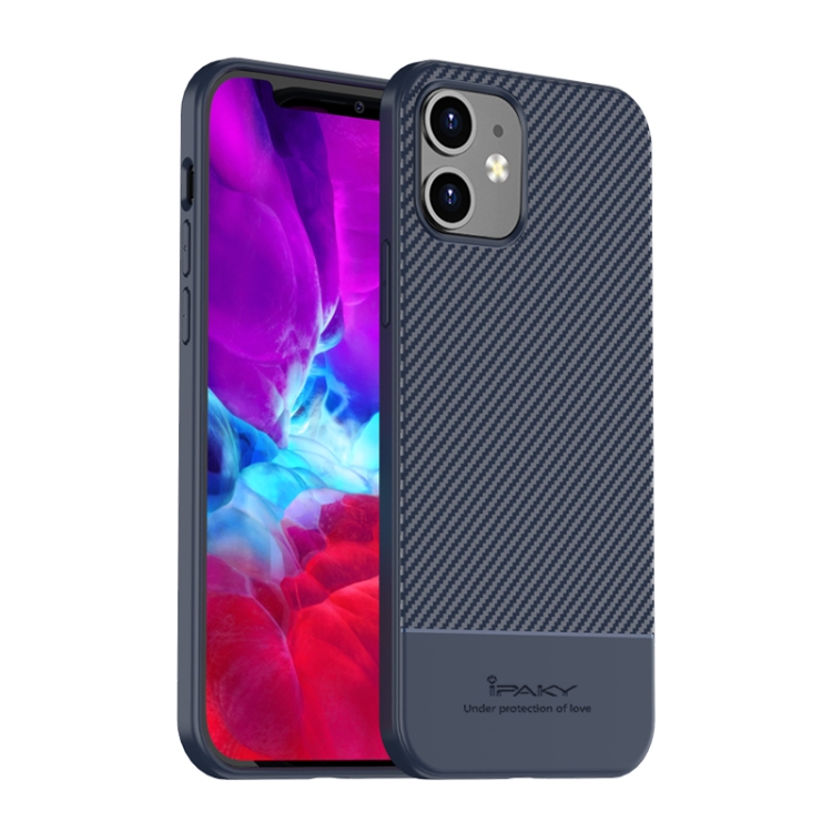 

For iPhone 12 / 12 Pro iPAKY Carbon Fiber Texture Soft TPU Case(Blue)