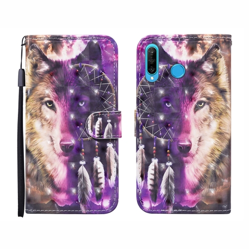 

For Huawei P30 lite 3D Painted Pattern Horizontal Flip Leather Case with Holder & Wallet & Card slot & Lanyard(Wind Chime Wolf)