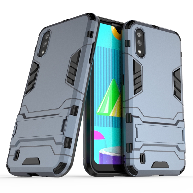 

For Samsung Galaxy M01 PC + TPU Shockproof Protective Case with Invisible Holder(Navy Blue)