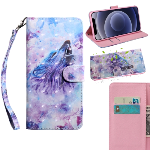 

For iPhone 12 mini 3D Painting Pattern Coloured Drawing Horizontal Flip PU Leather Case with Holder & Card Slots & Wallet & Lanyard(Howling Wolf)