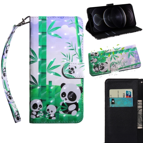 

For iPhone 12 Max 3D Painting Pattern Coloured Drawing Horizontal Flip PU Leather Case with Holder & Card Slots & Wallet & Lanyard(Panda)