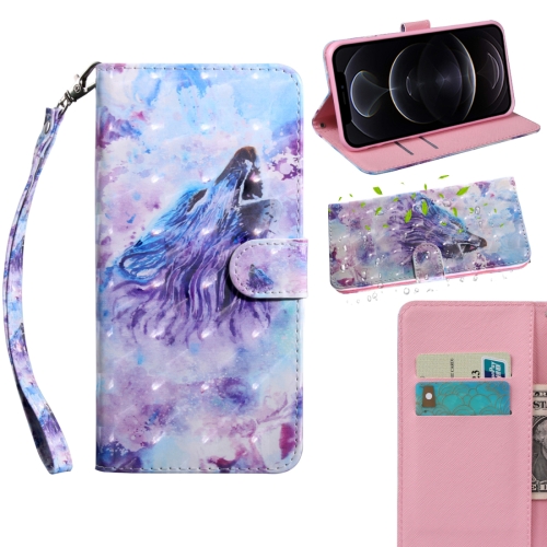 

For iPhone 12 / 12 Pro 3D Painting Pattern Coloured Drawing Horizontal Flip PU Leather Case with Holder & Card Slots & Wallet & Lanyard(Howling Wolf)