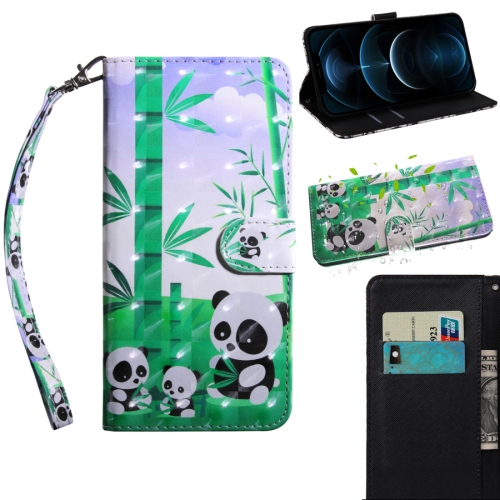 

For iPhone 12 Pro Max 3D Painting Pattern Coloured Drawing Horizontal Flip PU Leather Case with Holder & Card Slots & Wallet & Lanyard(Panda)