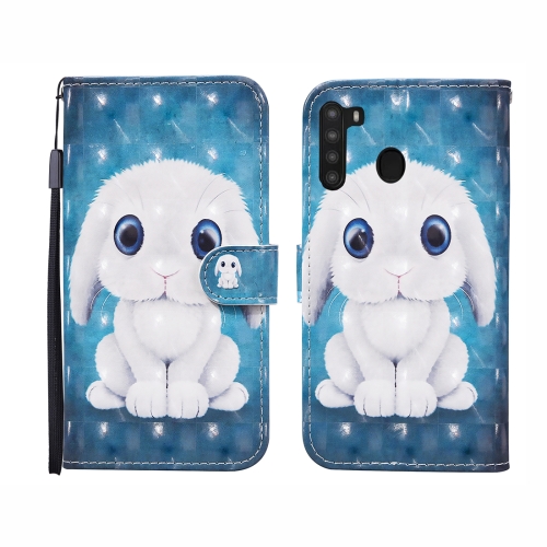 

For Samsung Galaxy A21 (US Version) 3D Painted Pattern Horizontal Flip Leather Case with Holder & Wallet & Card slot & Lanyard(Rabbit)