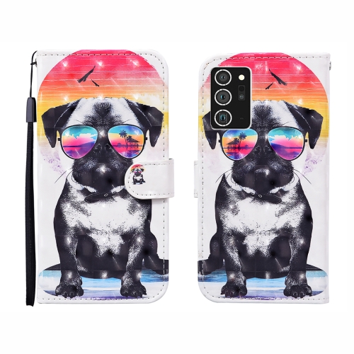 

For Samsung Galaxy Note20 Ultra 3D Painted Pattern Horizontal Flip Leather Case with Holder & Wallet & Card slot & Lanyard(Glasses Dog)