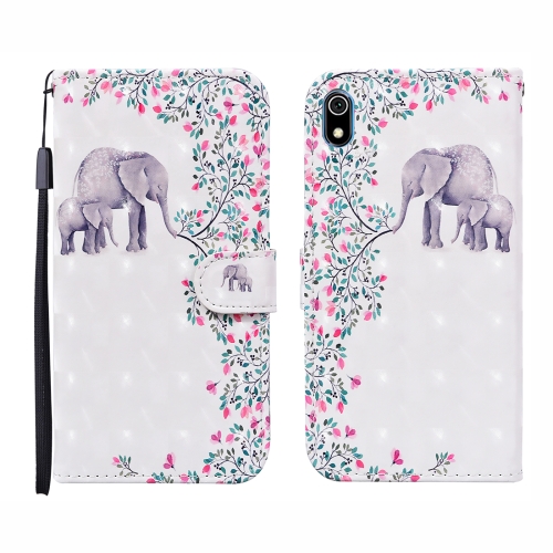 

For Xiaomi Redmi 7A 3D Painted Pattern Horizontal Flip Leather Case with Holder & Wallet & Card slot & Lanyard(Flower Elephant)