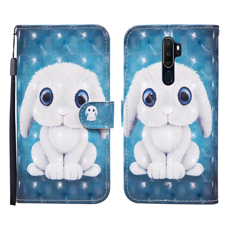 

For OPPO A5 (2020) 3D Painted Pattern Horizontal Flip Leather Case with Holder & Wallet & Card slot & Lanyard(Rabbit)