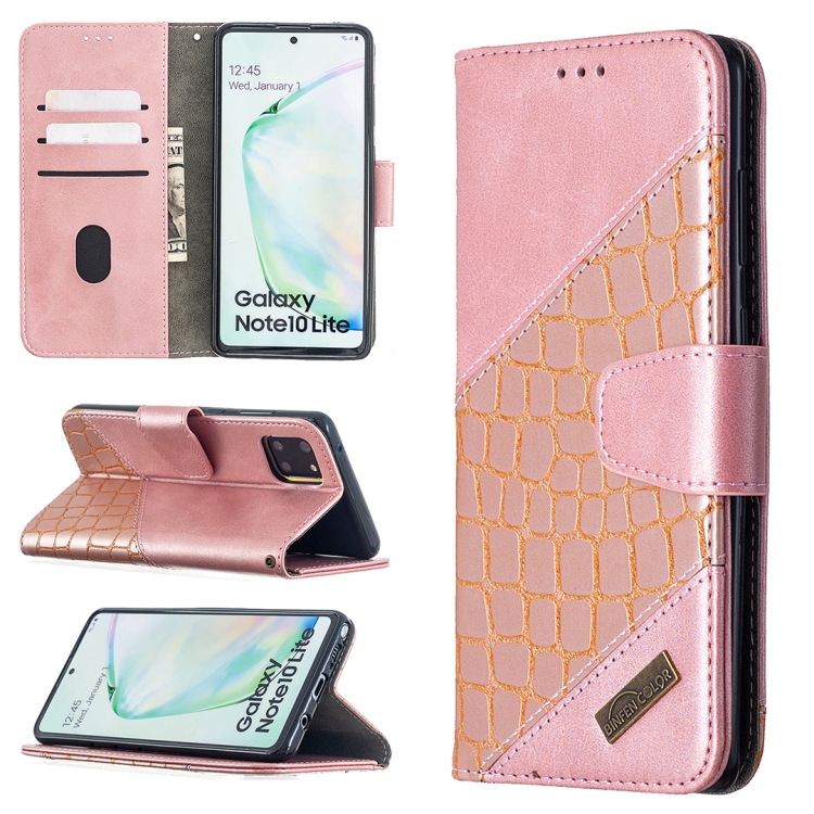 

For Samsung Galaxy A81 Matching Color Crocodile Texture Horizontal Flip PU Leather Case with Wallet & Holder & Card Slots(Rose Gold)
