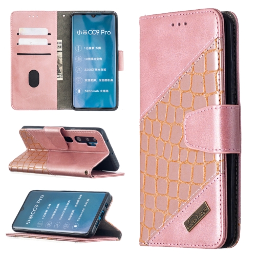 

For Xiaomi Mi CC9 Pro Matching Color Crocodile Texture Horizontal Flip PU Leather Case with Wallet & Holder & Card Slots(Rose Gold)