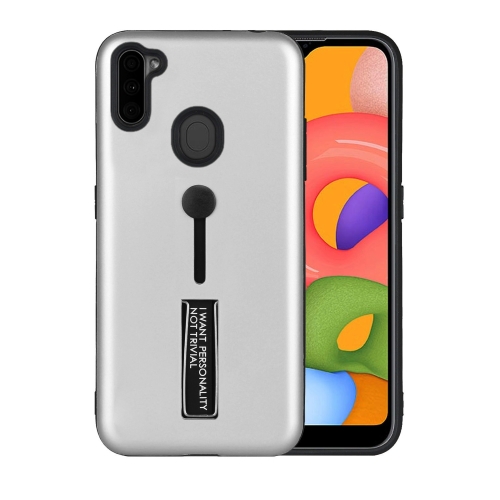 

For Samsung Galaxy A11 Oil Feel Shockproof TPU + PC Protective Case with Holder(Silver)
