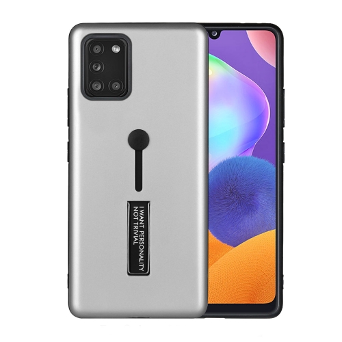 

For Samsung Galaxy A31 Oil Feel Shockproof TPU + PC Protective Case with Holder(Silver)