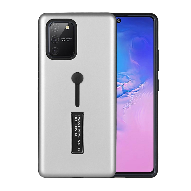 

For Samsung Galaxy A71 Oil Feel Shockproof TPU + PC Protective Case with Holder(Silver)