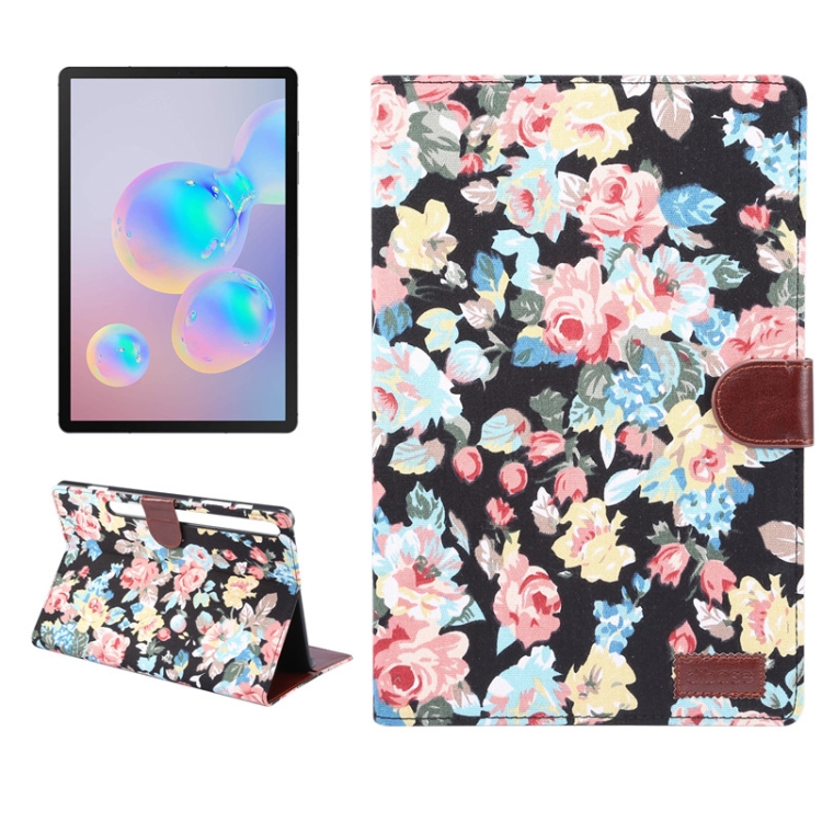 

For Samsung Galaxy Tab S7 T870 Flower Cloth Texture PC Horizontal Flip Leather Protective Case , with Holder & Card Slots & Wallet & Photo Frame(Black)
