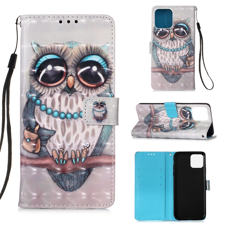 

For iPhone 12 Pro Max 3D Painting Horizontal Flip Leather Case with Holder & Card Slot & Wallet & Lanyard(Owl)
