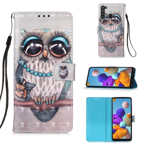 

For Samsung Galaxy A21 (EU Version) 3D Painting Horizontal Flip Leather Case with Holder & Card Slot & Wallet & Lanyard(Owl)