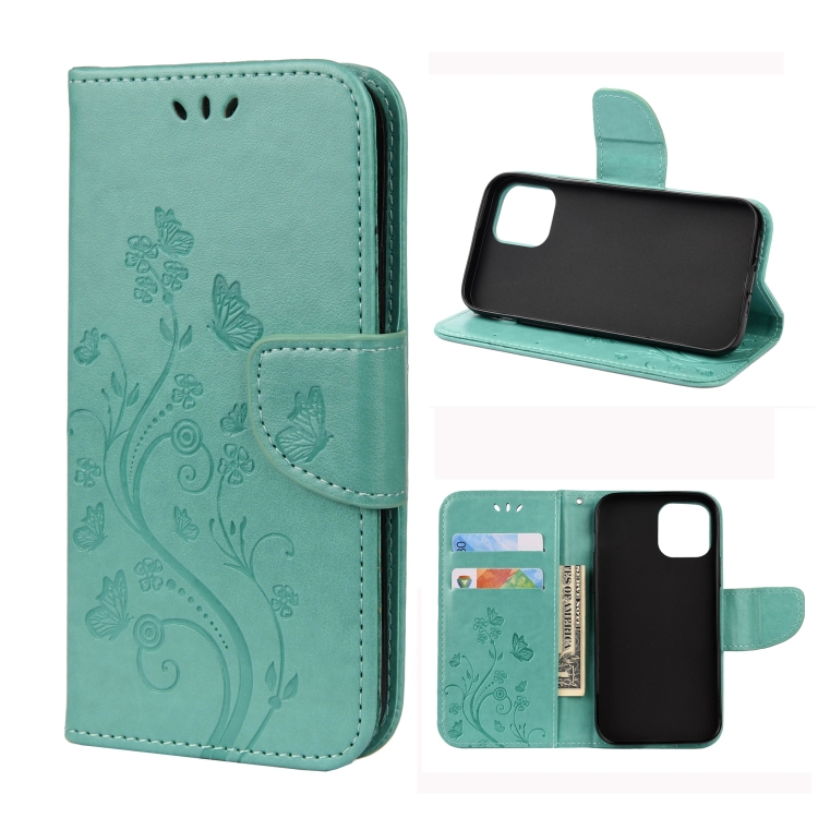 

For iPhone 12 mini Butterfly Flower Pattern Horizontal Flip Leather Case with Holder & Card Slots & Wallet(Green)