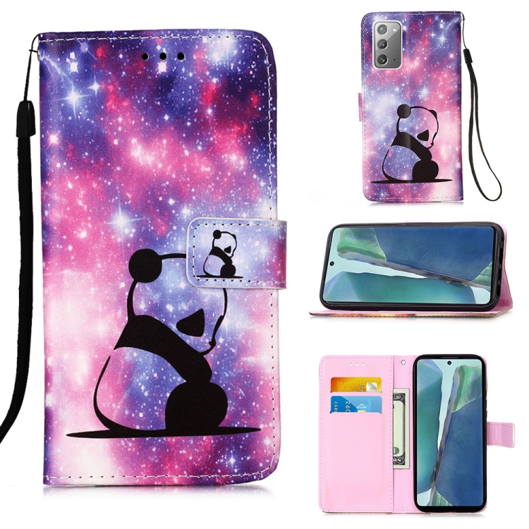 

For Samsung Galaxy Note20 Colored Drawing Pattern Plain Weave Horizontal Flip Leather Case with Holder & Card Slot & Wallet & Lanyard(Baby Panda)