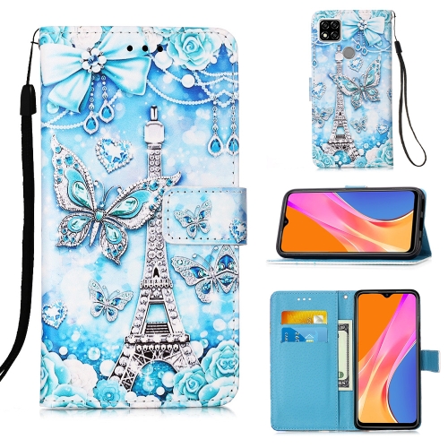 

For Xiaomi Redmi 9C Colored Drawing Pattern Plain Weave Horizontal Flip Leather Case with Holder & Card Slot & Wallet & Lanyard(Tower Butterfly)