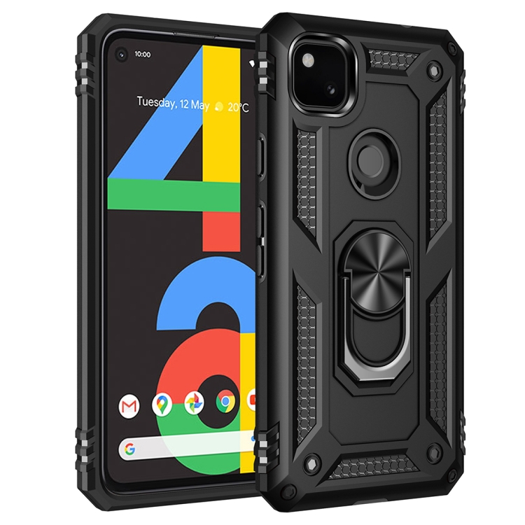 

For Google Pixel 4a Shockproof TPU + PC Protective Case with 360 Degree Rotating Holder(Black)