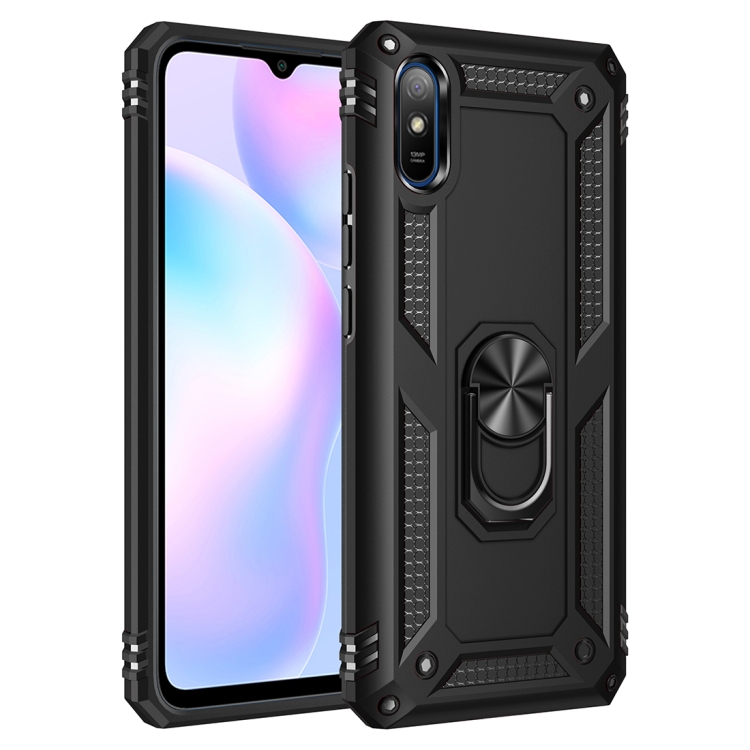 

For Xiaomi Redmi 9A Shockproof TPU + PC Protective Case with 360 Degree Rotating Holder(Black)