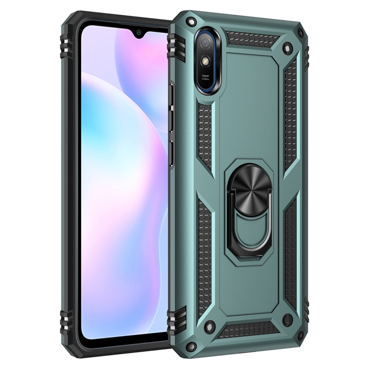 

For Xiaomi Redmi 9A Shockproof TPU + PC Protective Case with 360 Degree Rotating Holder(Green)
